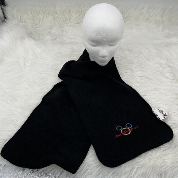 Disney Christmas Mickey Mouse Scarf Vintage Embroidered Logo Fleece - Picture 1 of 6